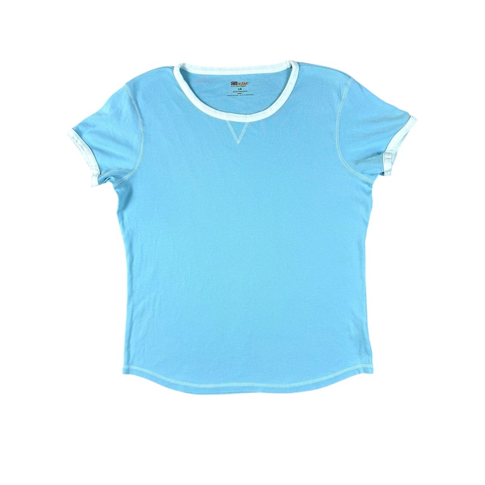 Retro Ringer Tee Womens L Blue 100% Cotton